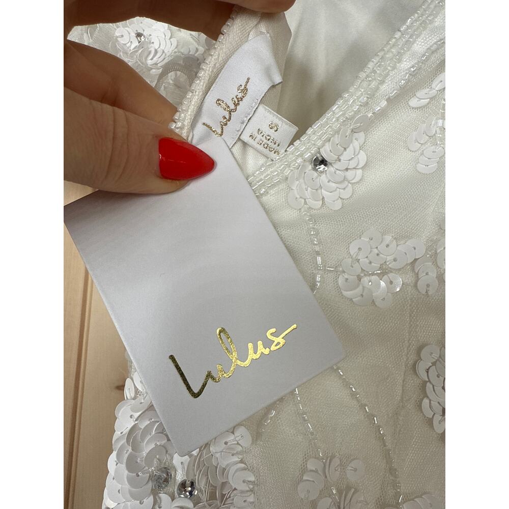 NWT Lulus Safiya White Sequin Flutter Sleeve Maxi… - image 13